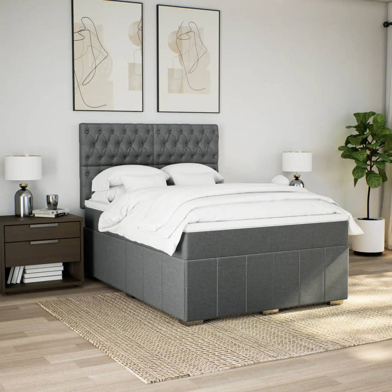Pat box spring cu saltea, gri închis, 140x200 cm, textil