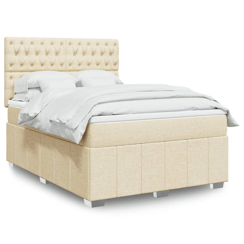 Pat continental cu saltea, crem, 140x200 cm, material textil