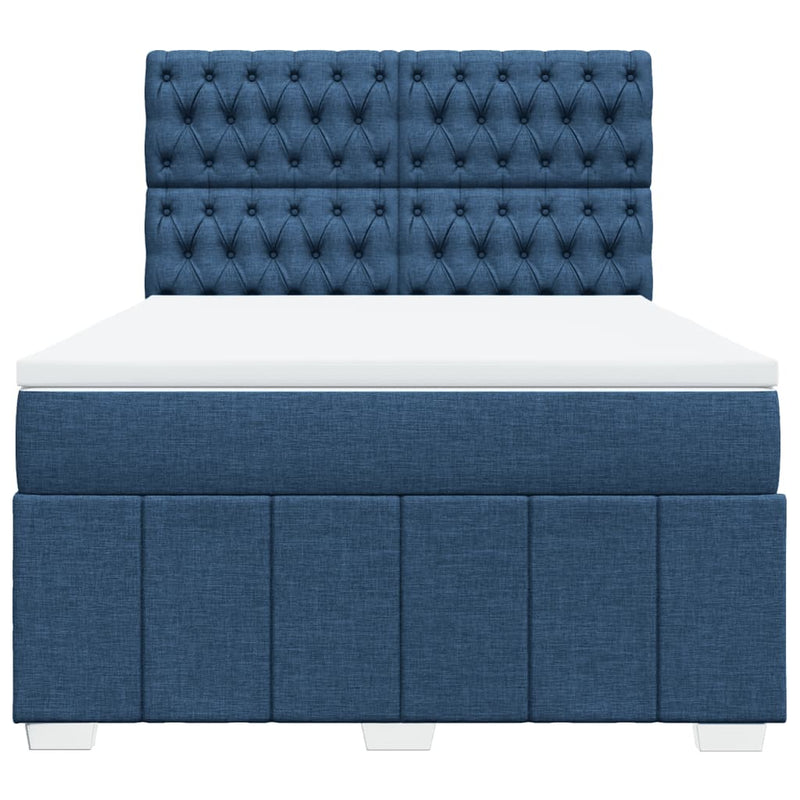 Pat continental cu saltea, albastru, 140x200cm, material textil