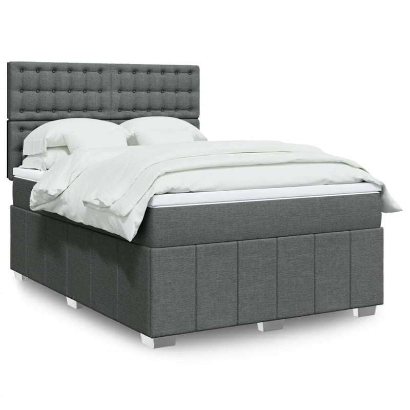 Pat box spring cu saltea, gri închis, 140x200 cm, textil