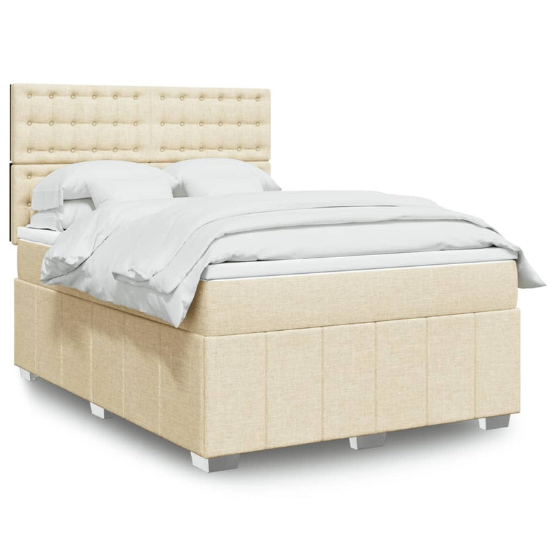 Pat continental cu saltea, crem, 140x200 cm, material textil