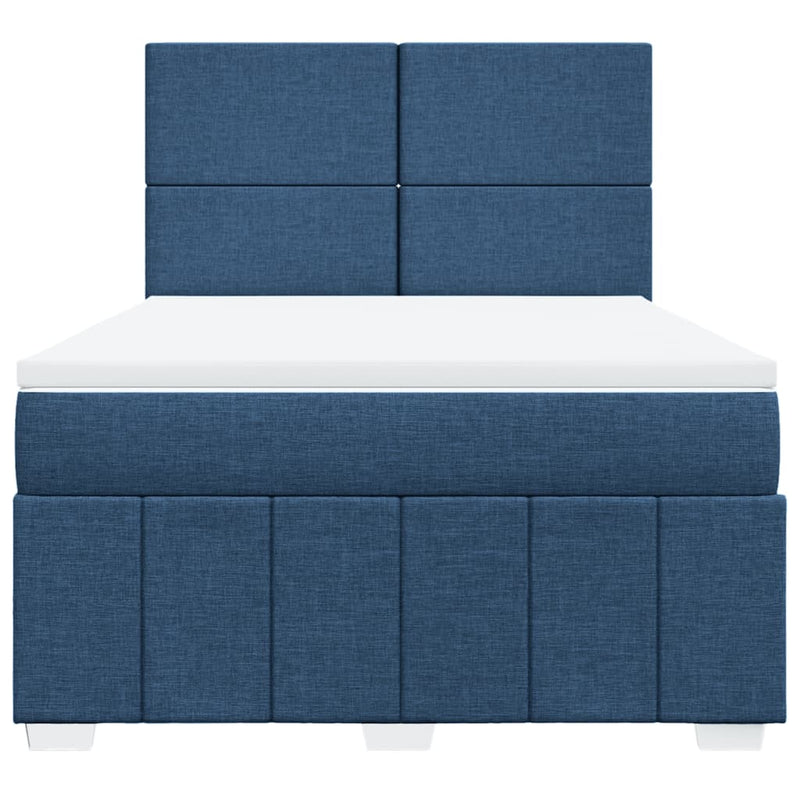 Pat continental cu saltea, albastru, 160x200cm, material textil