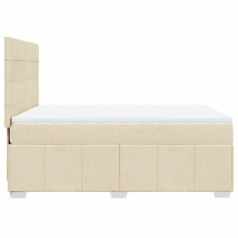 Pat box spring cu saltea, crem, 160x200 cm, material textil
