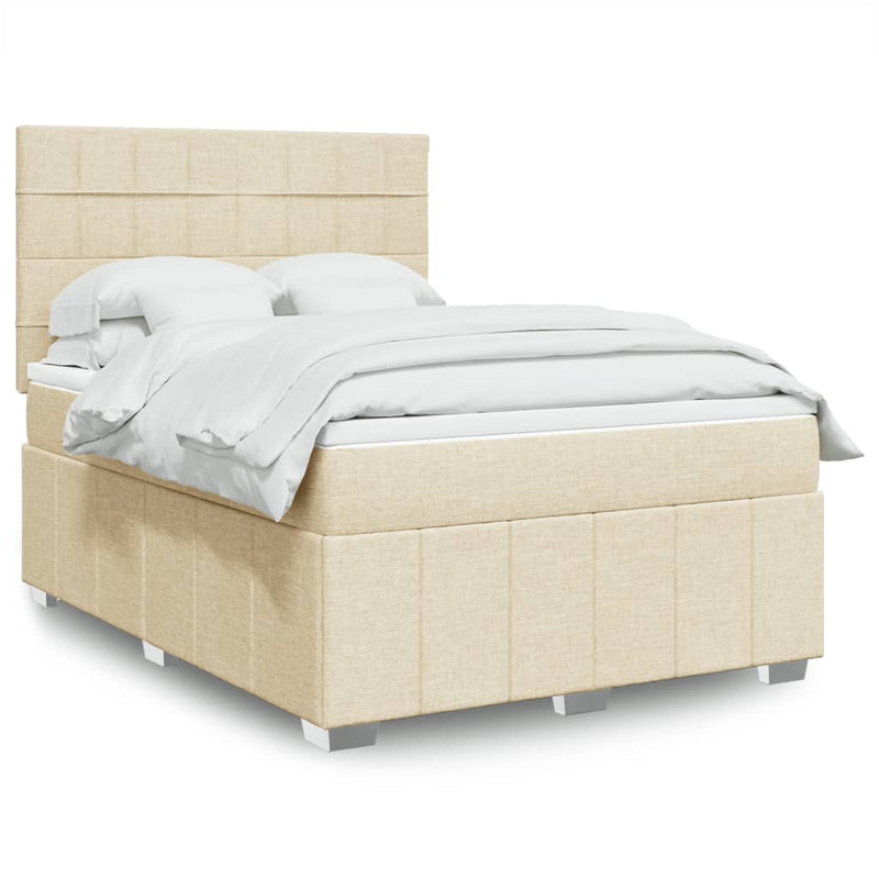 Pat box spring cu saltea, crem, 160x200 cm, material textil