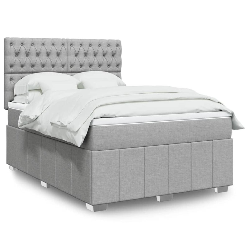 Pat continental cu saltea, gri deschis, 160x200 cm, textil