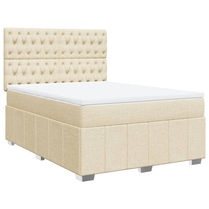 Pat box spring cu saltea, crem, 160x200 cm, material textil