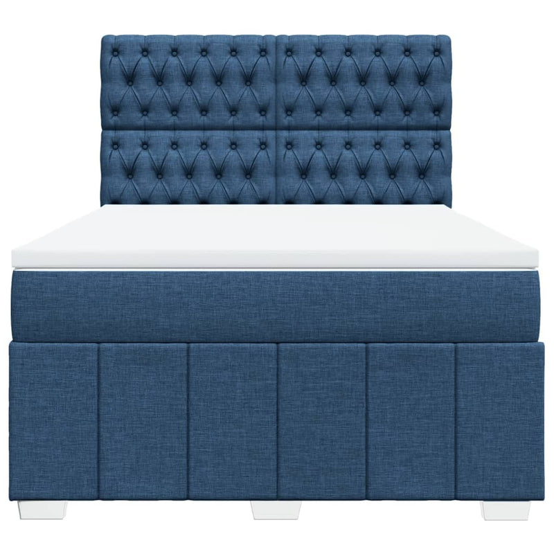 Pat continental cu saltea, albastru, 160x200cm, material textil