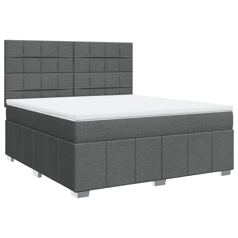 Pat box spring cu saltea, gri închis, 180x200 cm, textil