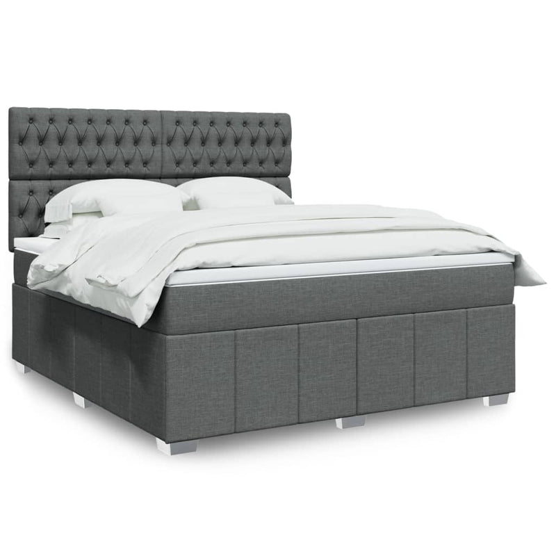 Pat box spring cu saltea, gri închis, 180x200 cm, textil