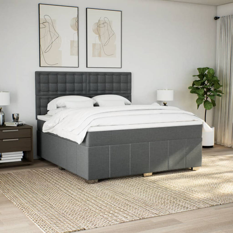 Pat box spring cu saltea, gri închis, 180x200 cm, textil