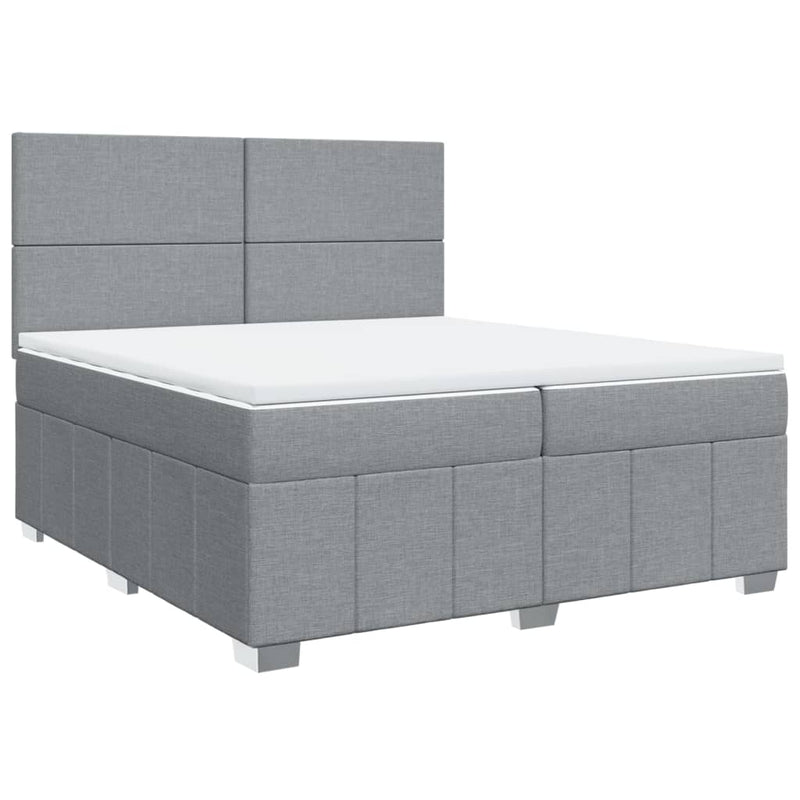 Pat box spring cu saltea, gri deschis, 200x200 cm, textil