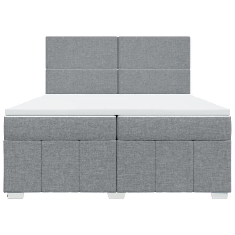Pat box spring cu saltea, gri deschis, 200x200 cm, textil
