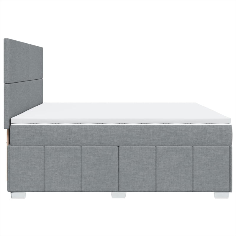 Pat box spring cu saltea, gri deschis, 200x200 cm, textil