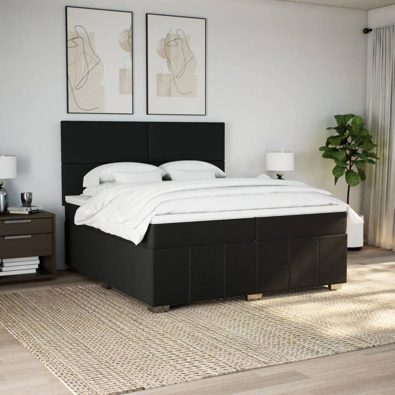 Pat box spring cu saltea, negru, 200x200 cm, textil