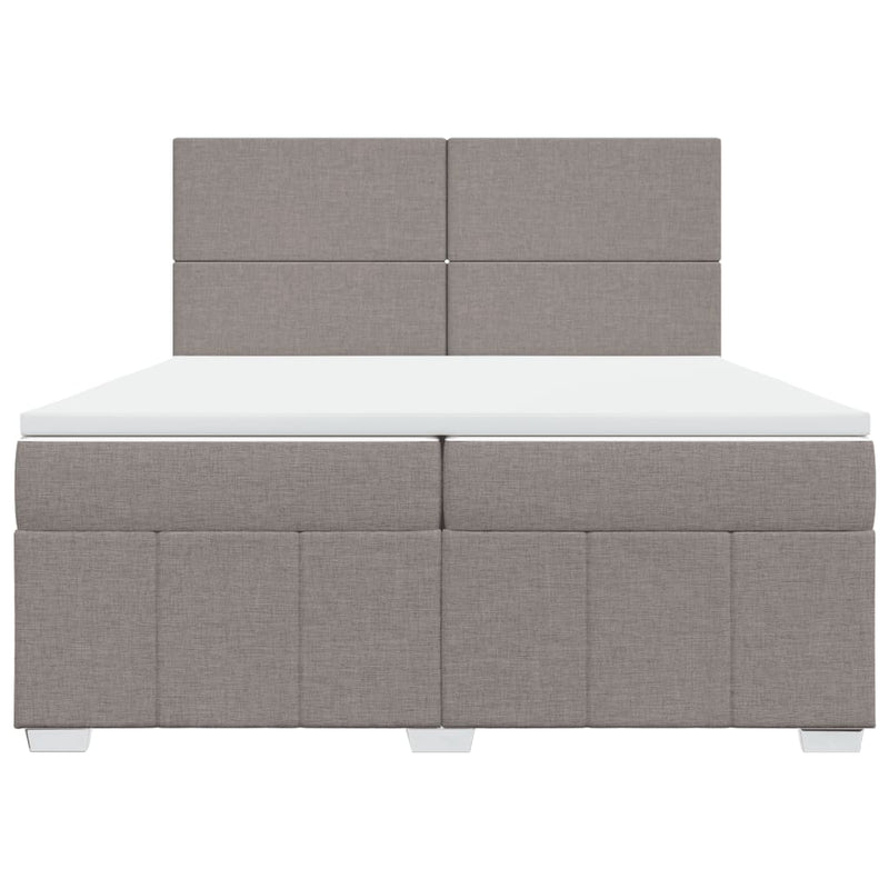 Pat box spring cu saltea, gri taupe, 200x200 cm, textil
