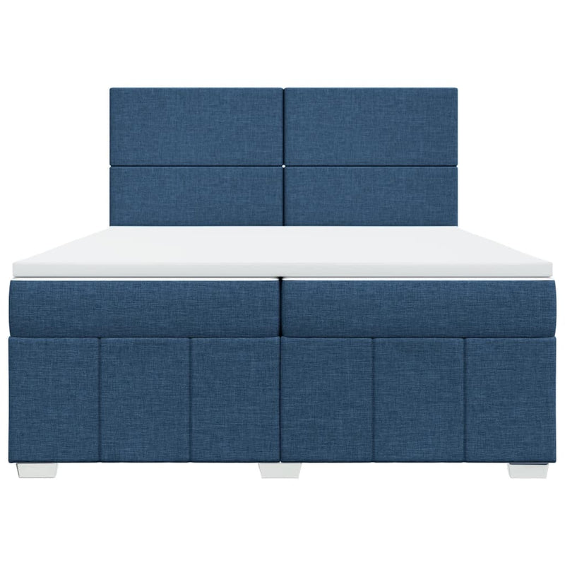 Pat box spring cu saltea, albastru, 200x200 cm, textil