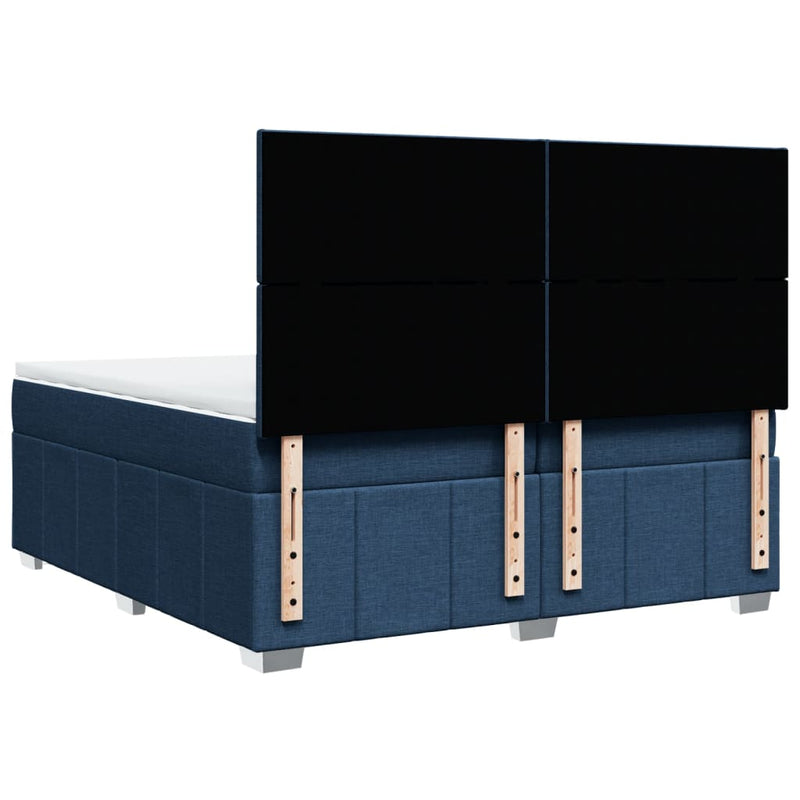 Pat box spring cu saltea, albastru, 200x200 cm, textil