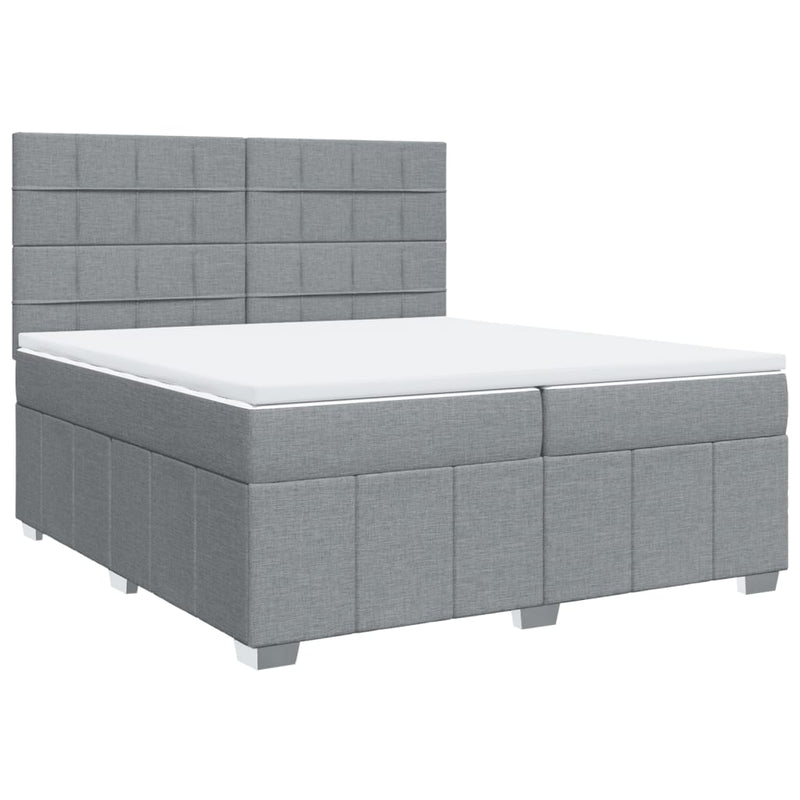 Pat box spring cu saltea, gri deschis, 200x200 cm, textil
