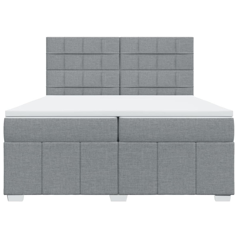 Pat box spring cu saltea, gri deschis, 200x200 cm, textil
