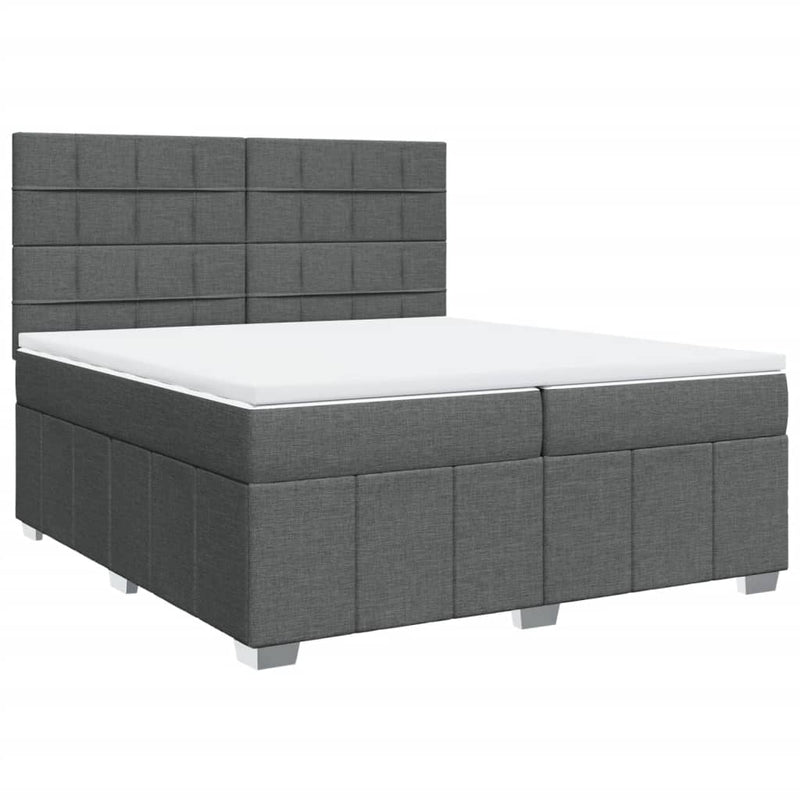 Pat box spring cu saltea, gri închis, 200x200 cm, textil
