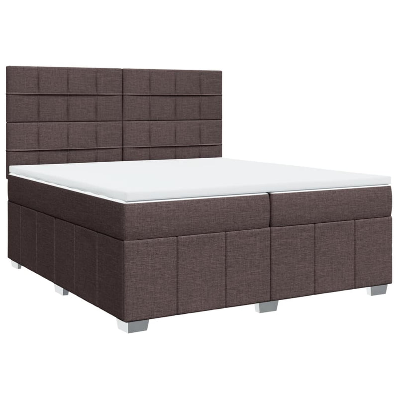Pat box spring cu saltea, maro închis, 200x200 cm, textil
