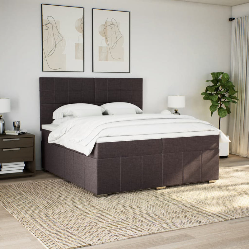 Pat box spring cu saltea, maro închis, 200x200 cm, textil