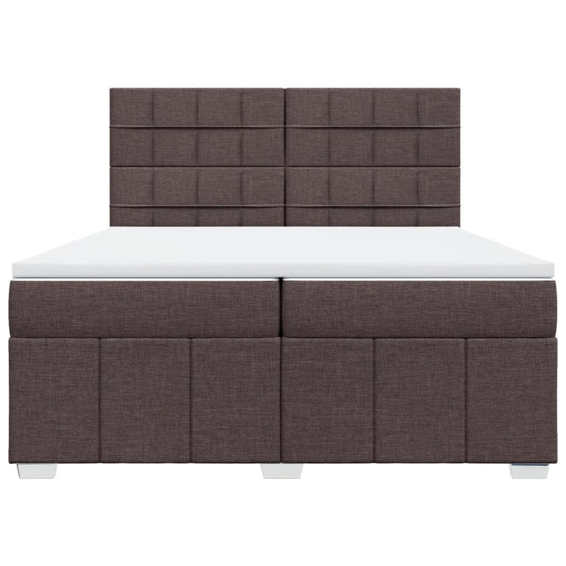 Pat box spring cu saltea, maro închis, 200x200 cm, textil