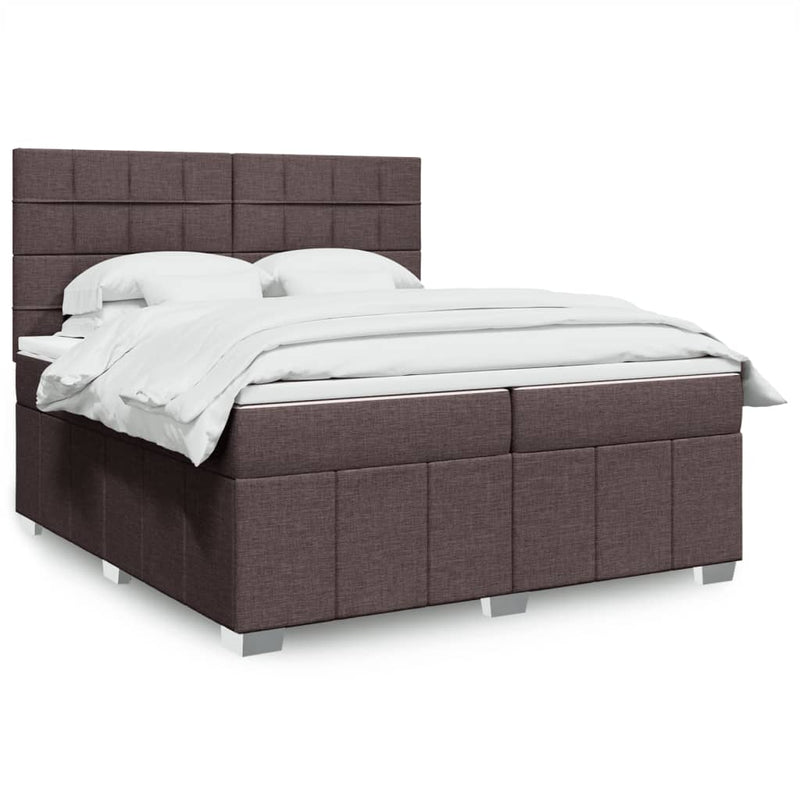 Pat box spring cu saltea, maro închis, 200x200 cm, textil