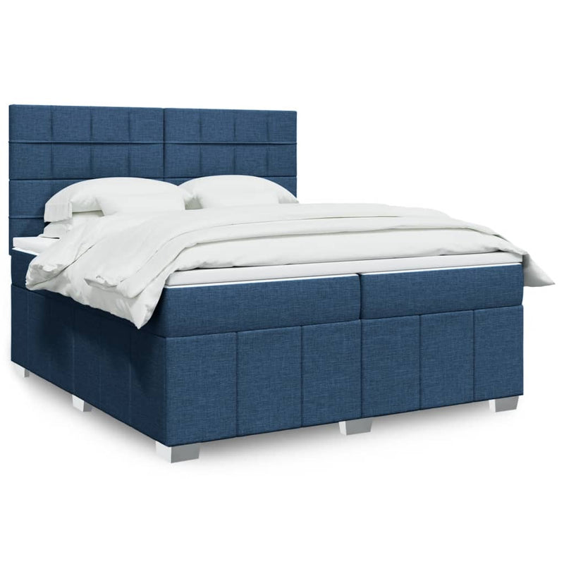 Pat box spring cu saltea, albastru, 200x200 cm, textil