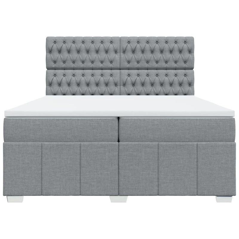 Pat box spring cu saltea, gri deschis, 200x200 cm, textil