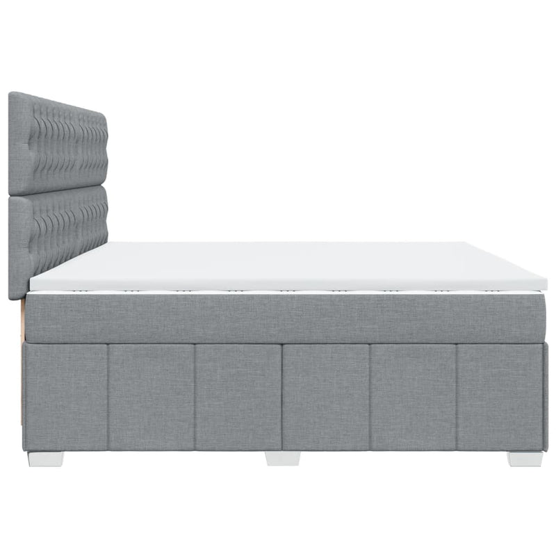 Pat box spring cu saltea, gri deschis, 200x200 cm, textil