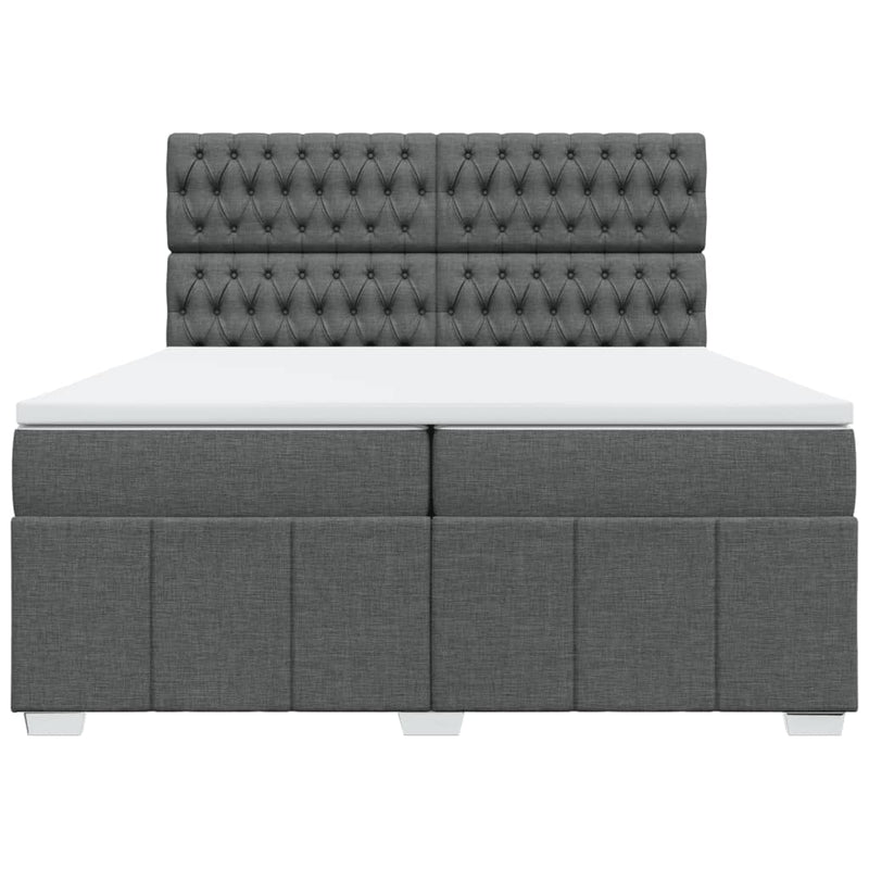 Pat box spring cu saltea, gri închis, 200x200 cm, textil