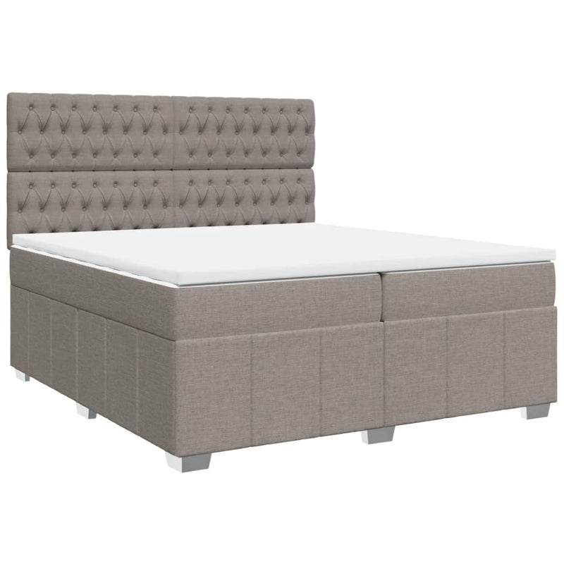 Pat box spring cu saltea, gri taupe, 200x200 cm, textil
