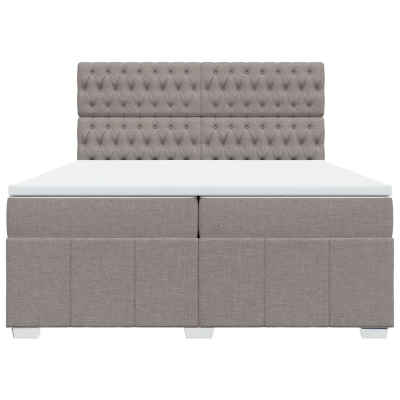 Pat box spring cu saltea, gri taupe, 200x200 cm, textil