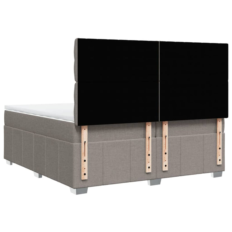 Pat box spring cu saltea, gri taupe, 200x200 cm, textil