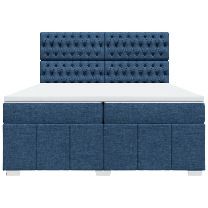 Pat box spring cu saltea, albastru, 200x200 cm, textil