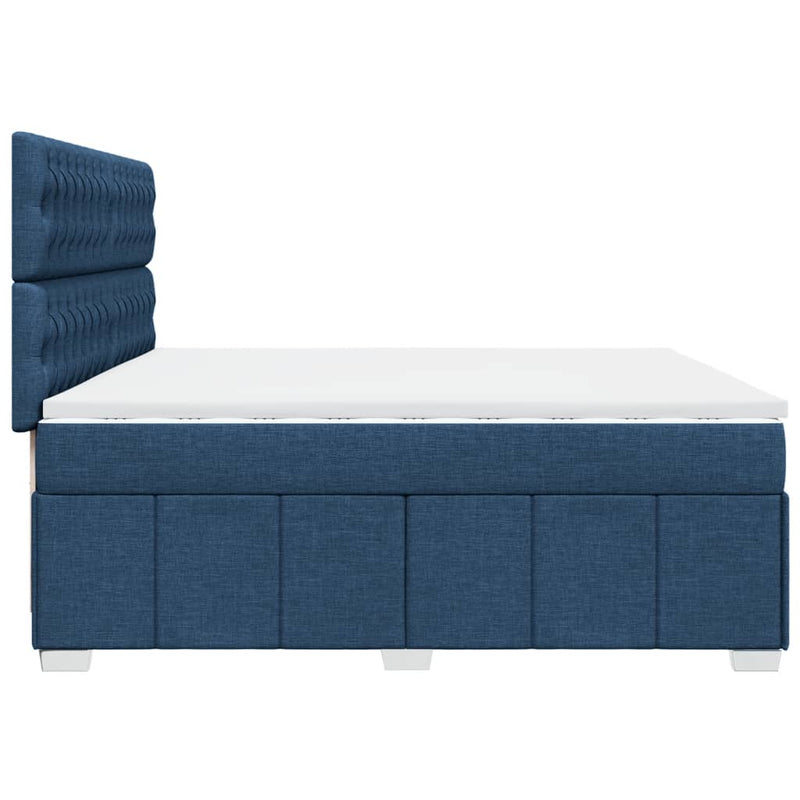 Pat box spring cu saltea, albastru, 200x200 cm, textil