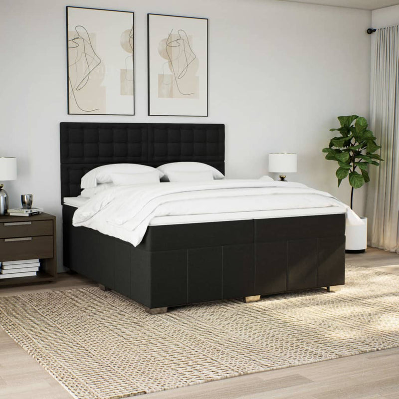 Pat box spring cu saltea, negru, 200x200 cm, textil