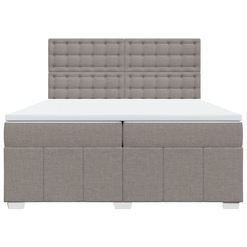 Pat box spring cu saltea, gri taupe, 200x200 cm, textil