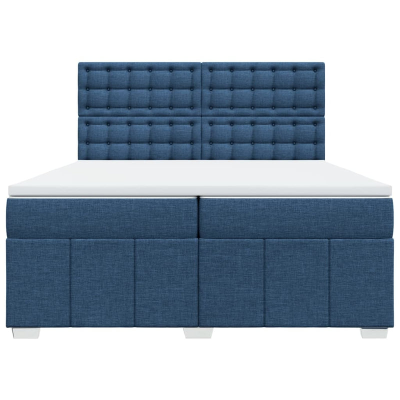 Pat box spring cu saltea, albastru, 200x200 cm, textil