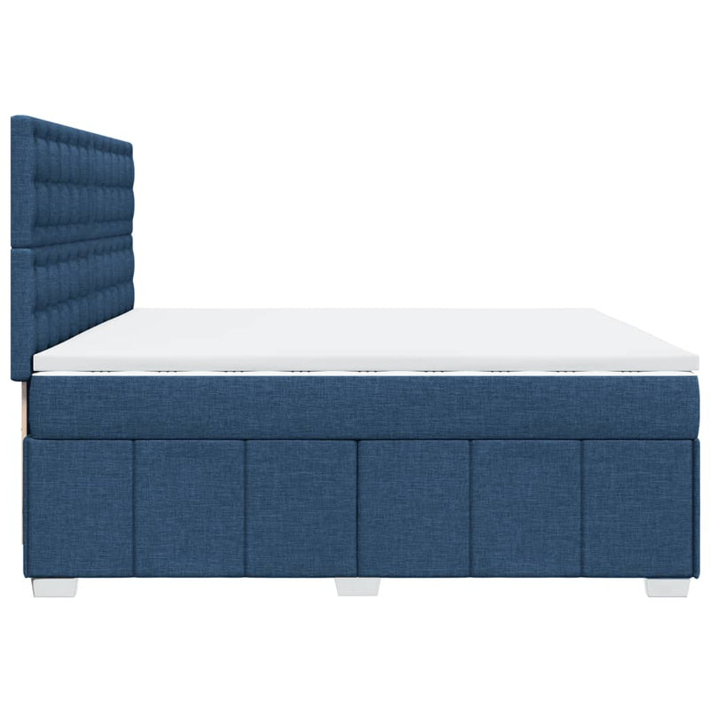 Pat box spring cu saltea, albastru, 200x200 cm, textil