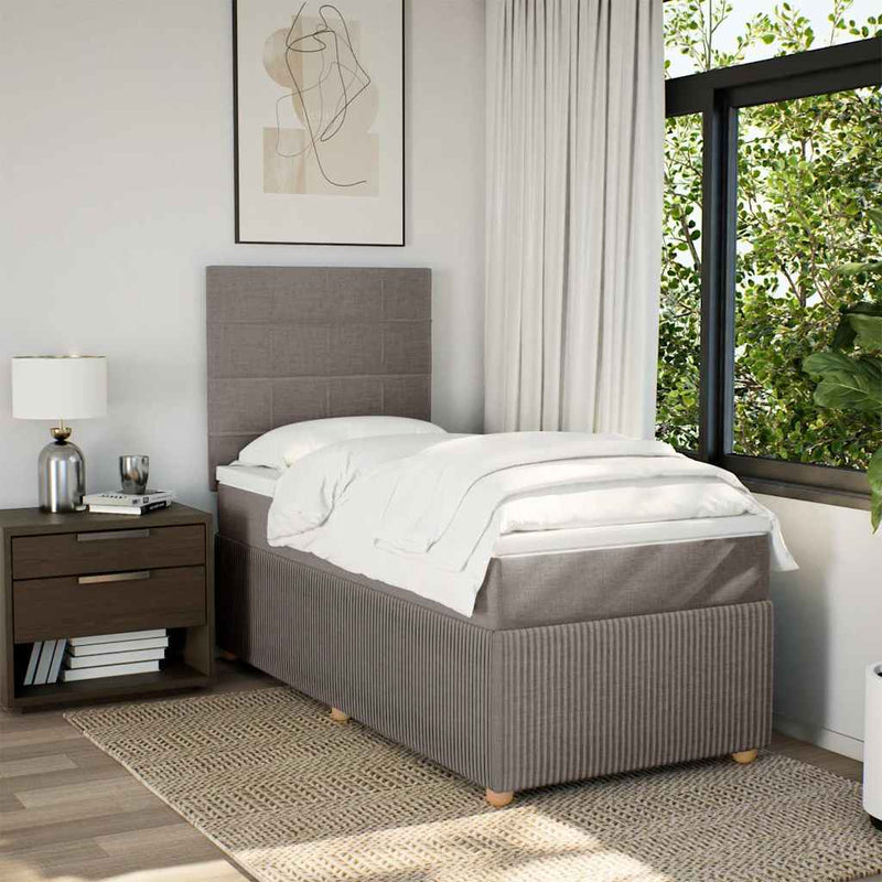 Pat box spring cu saltea, gri taupe, 80x200 cm, textil