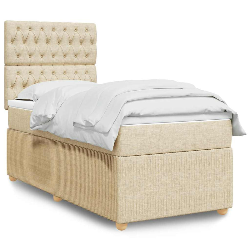Pat box spring cu saltea, crem, 80x200 cm, textil