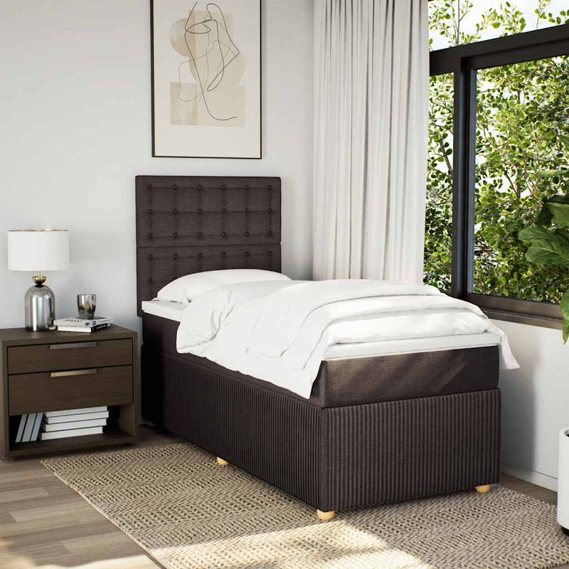 Pat box spring cu saltea, maro închis, 80x200 cm, textil
