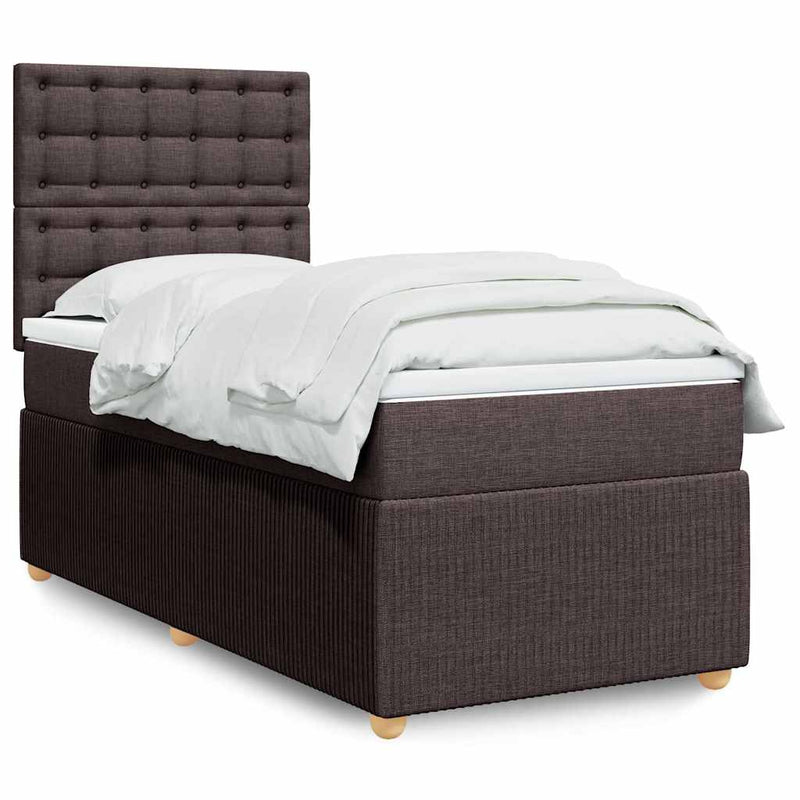 Pat box spring cu saltea, maro închis, 80x200 cm, textil