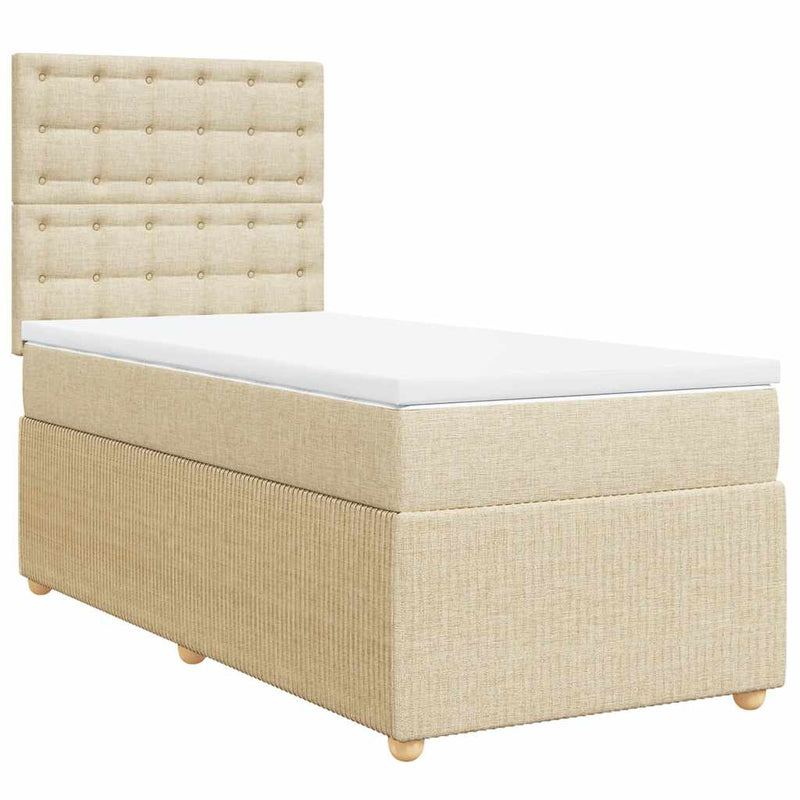 Pat box spring cu saltea, crem, 80x200 cm, textil
