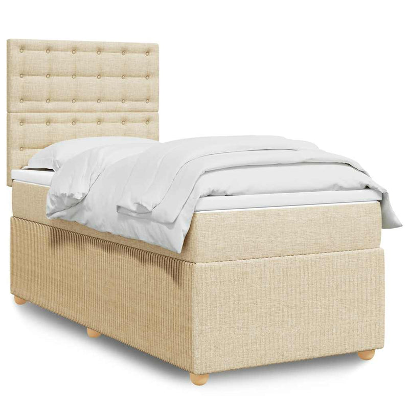 Pat box spring cu saltea, crem, 80x200 cm, textil