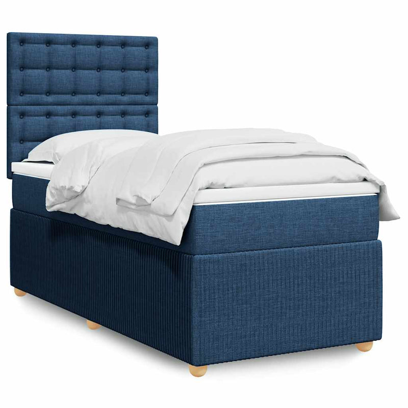 Pat box spring cu saltea, albastru, 80x200 cm, textil