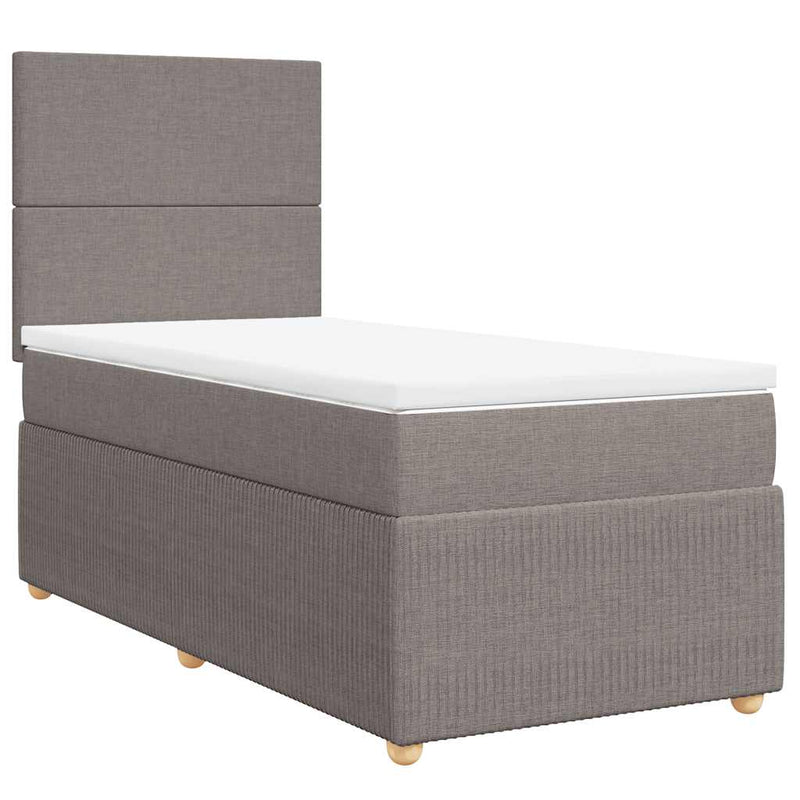Pat box spring cu saltea, gri taupe, 90x190 cm, textil