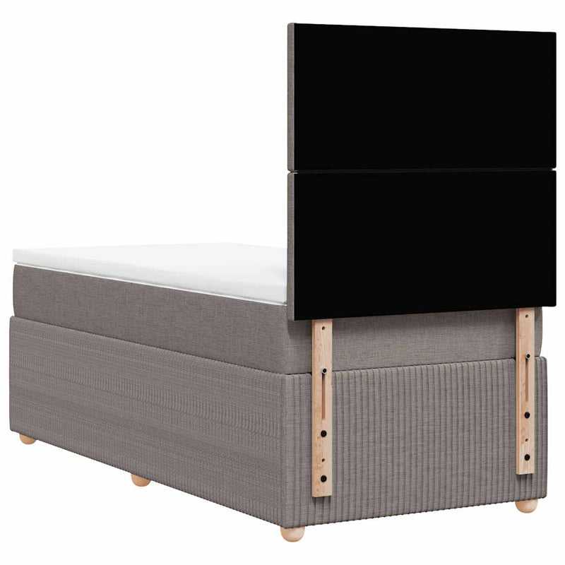 Pat box spring cu saltea, gri taupe, 90x190 cm, textil